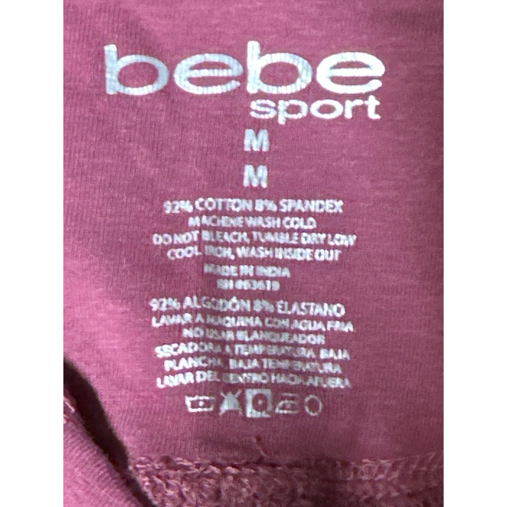 Bebe Sport Pink Ribbed High Waist Leggings Women‎ M Pocket Rhinestone Detail - Picture 6 of 7